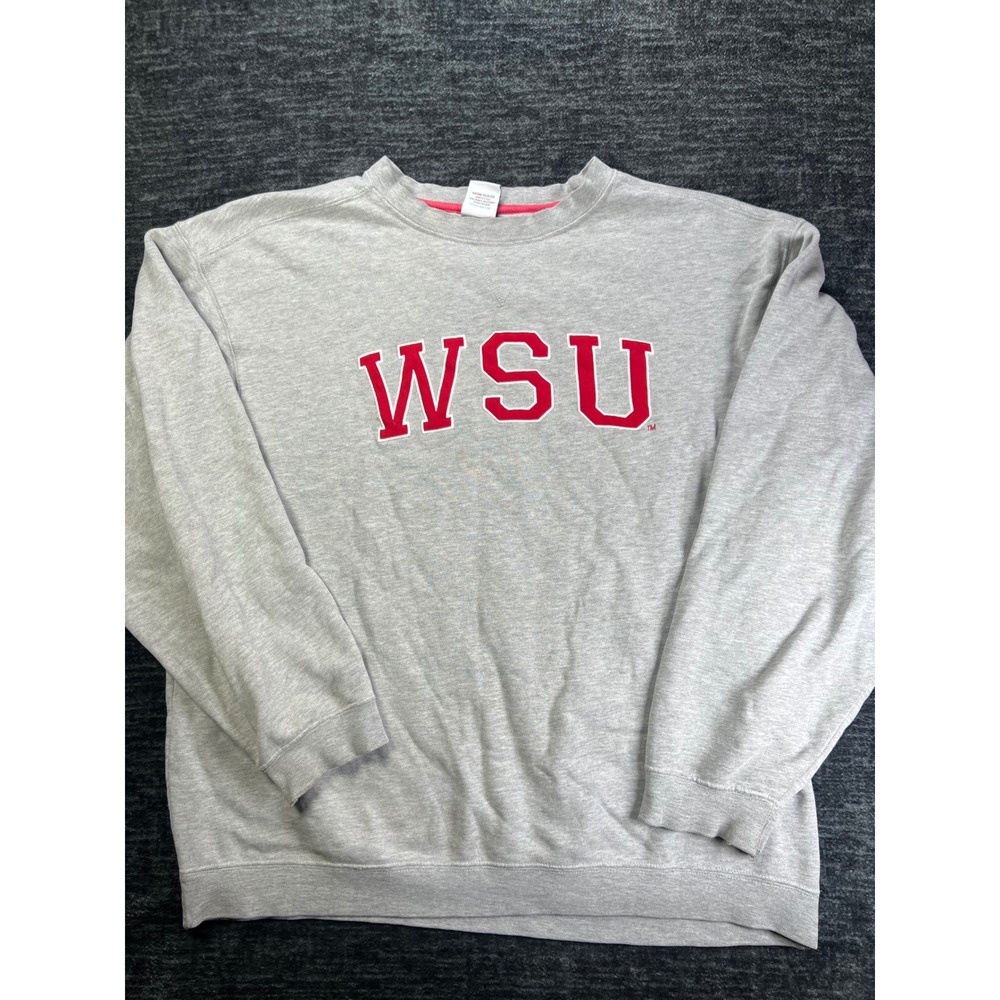 Campus Drive WSU Sweatshirt Mens L Gray Crewneck Distressed Collegiate Pullover